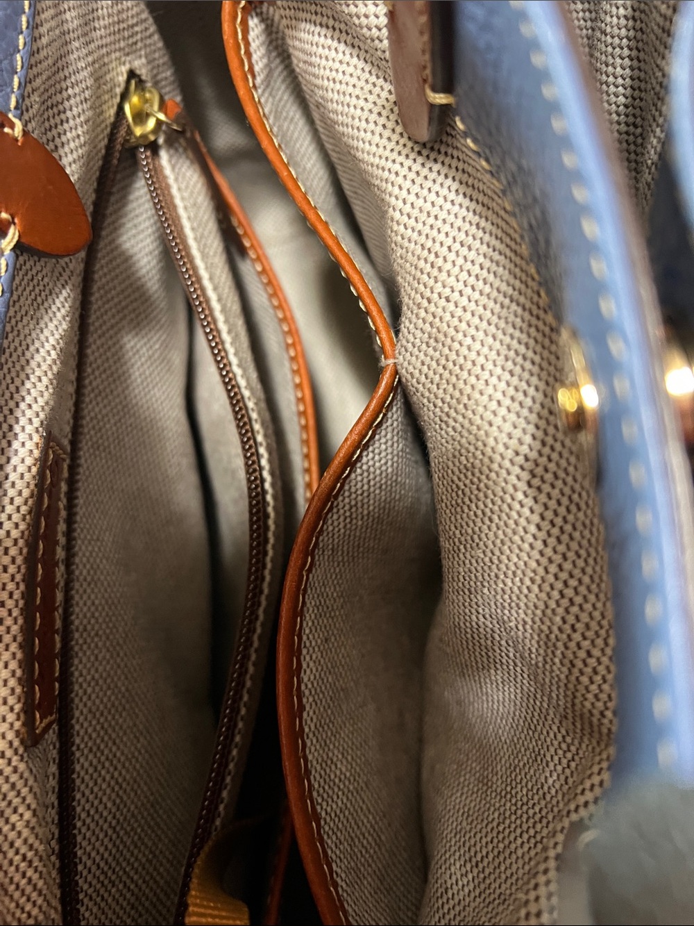 Dooney & Bourke Blue Pebbled Leather Satchel with Brown Trim - Picture 9 of 12